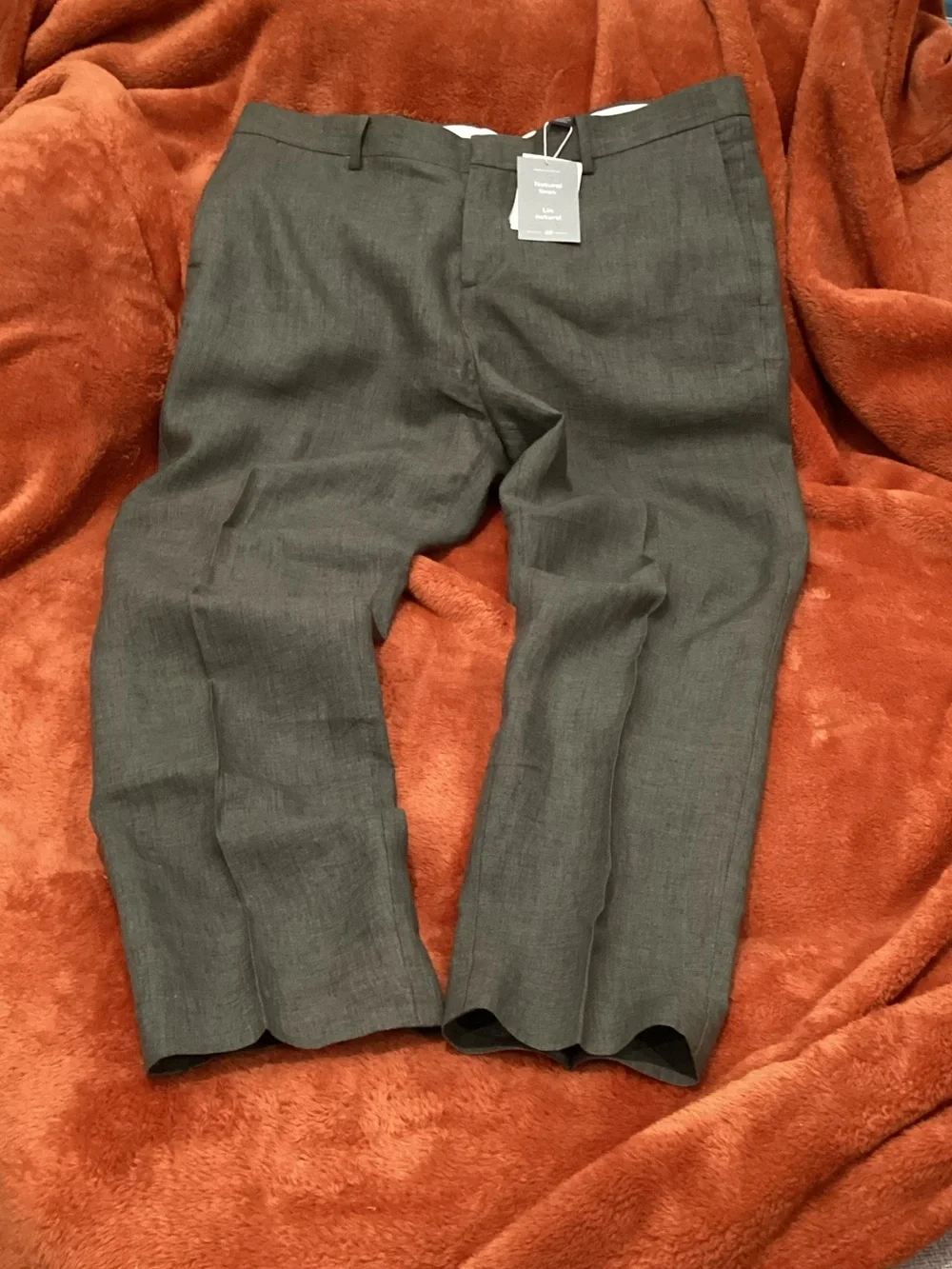 H&M Men's Fatigue Green Slim Linen Pants